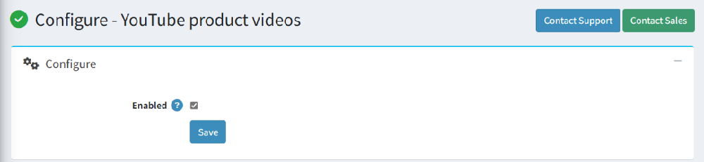 YouTube product videos configuration page